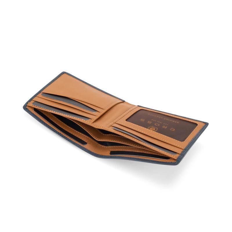 CROSS Soft Grain Leather Two-Tone 8CC Bifold Wallet - Blue/Mocha