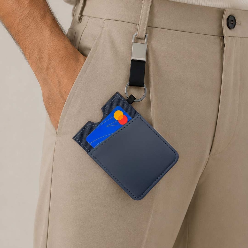 LUGANO - Vertical RFID Cardholder Wallet with Keyring - Navy Blue