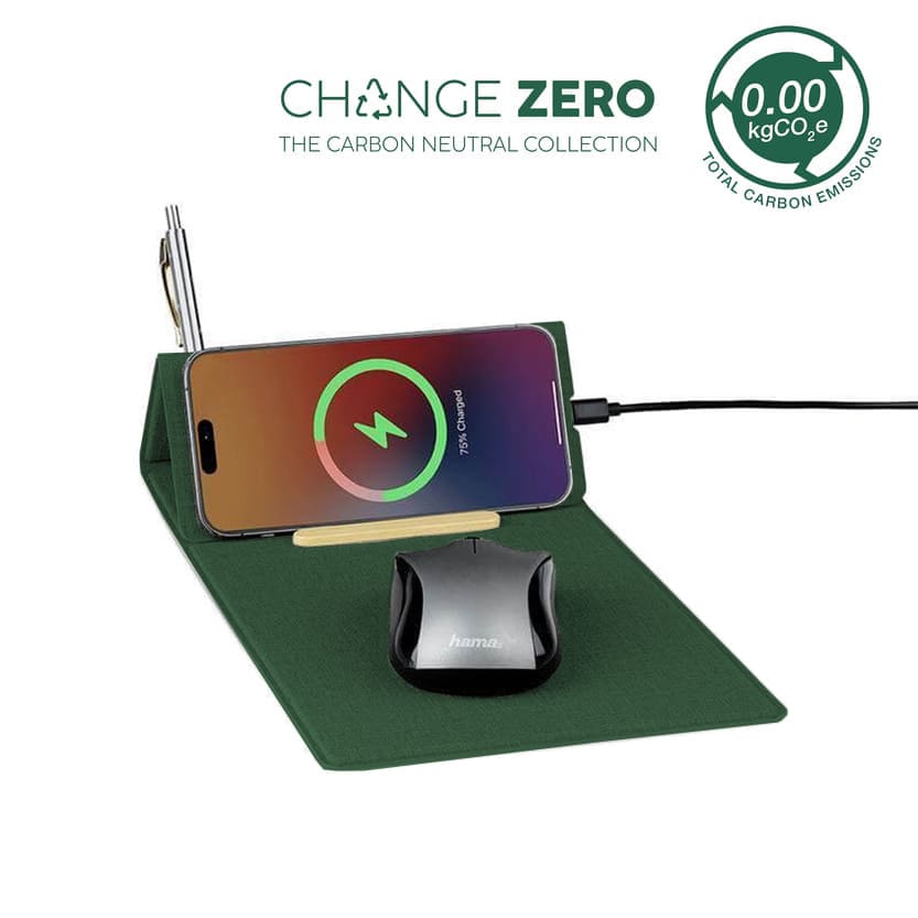 BLACE - CHANGE ZERO Recycled PU 15W Wireless Mousepad & Desk Organizer - Green