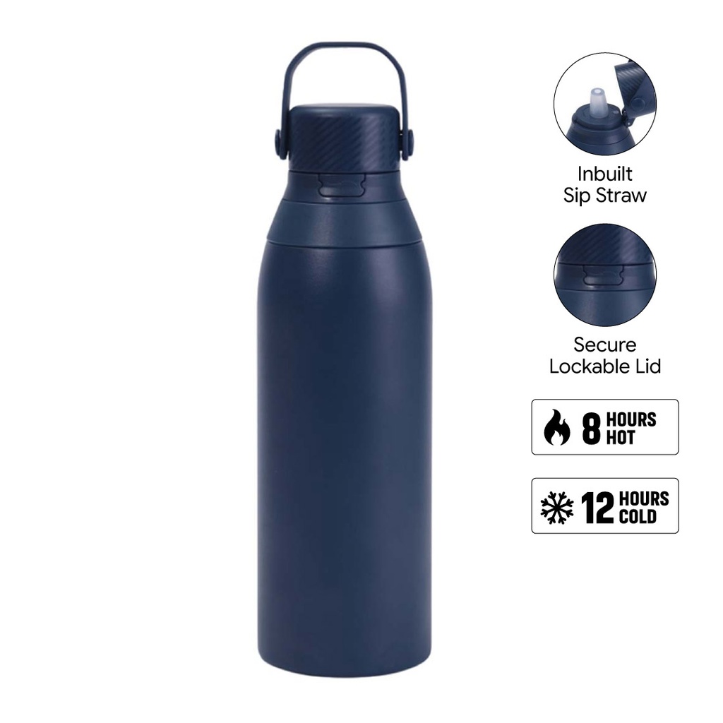 EVORA - Hans Larsen Double Wall Stainless Steel Vacuum Bottle - 750ml - Navy