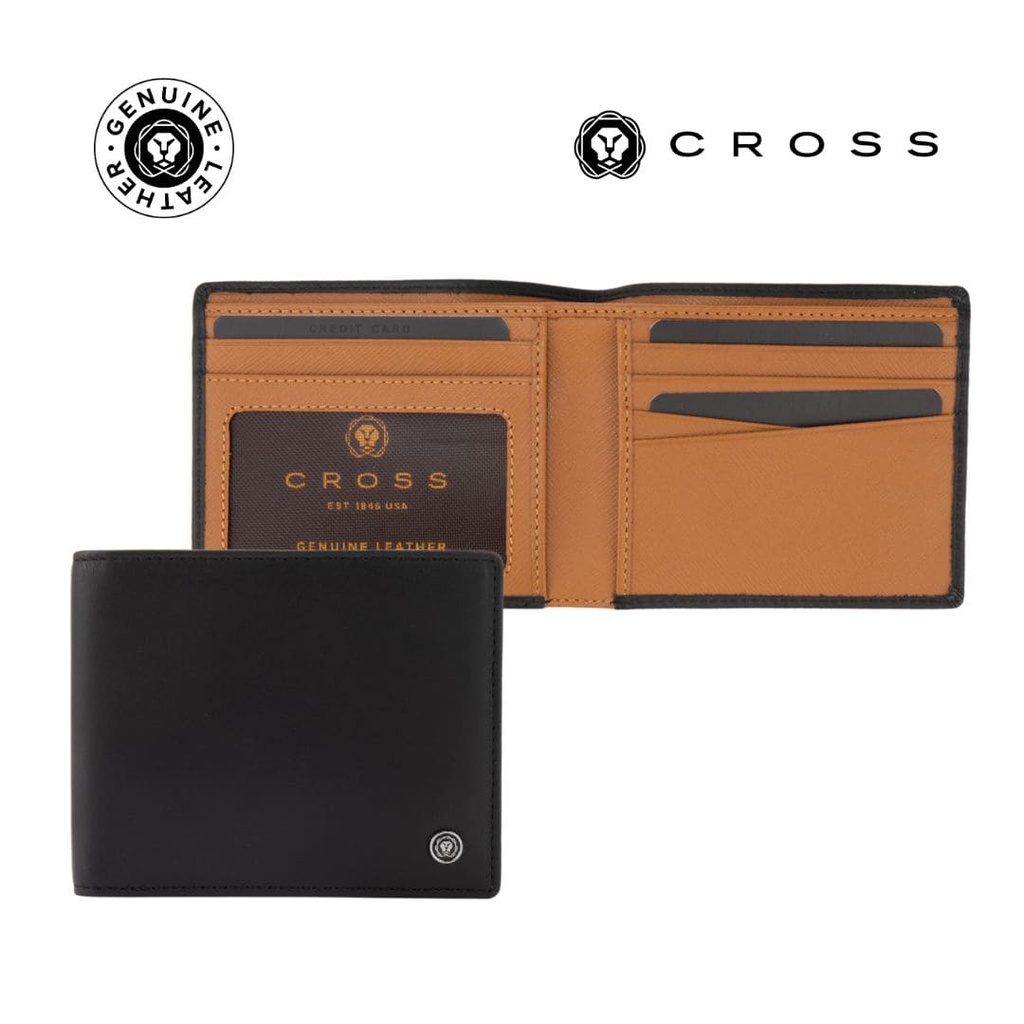 CROSS Soft Grain Leather Two-Tone 8CC Bifold Wallet - Black/Mocha