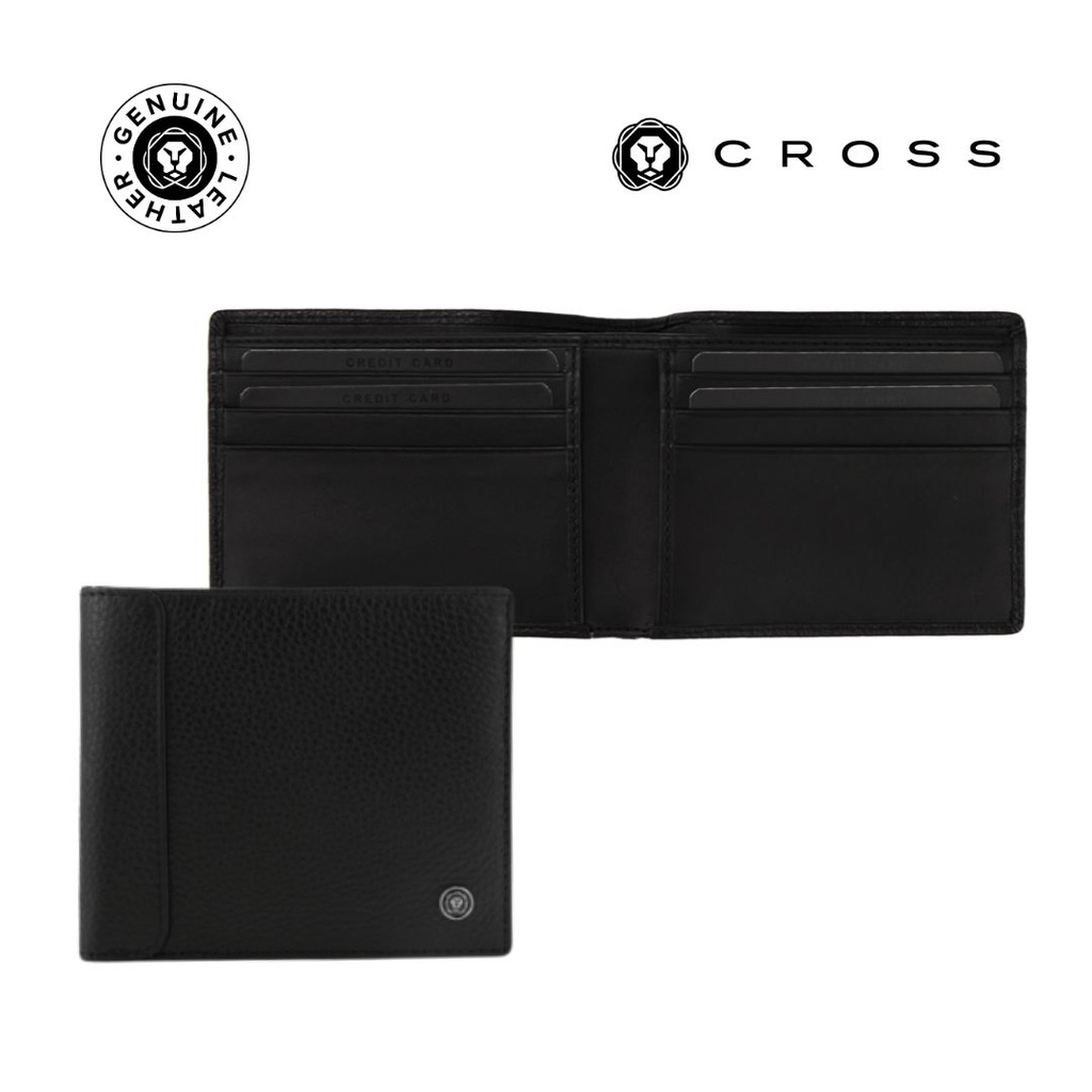 CROSS Pebble Leather 8CC Classic Fold Wallet - Black