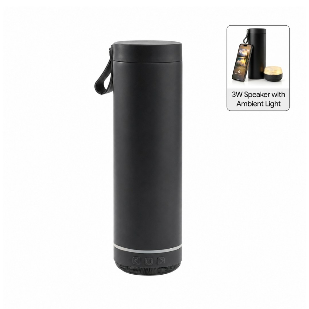 DEXOS - Giftology Double Wall Vacuum Bottle with 3W Speaker - 500 ml - Black