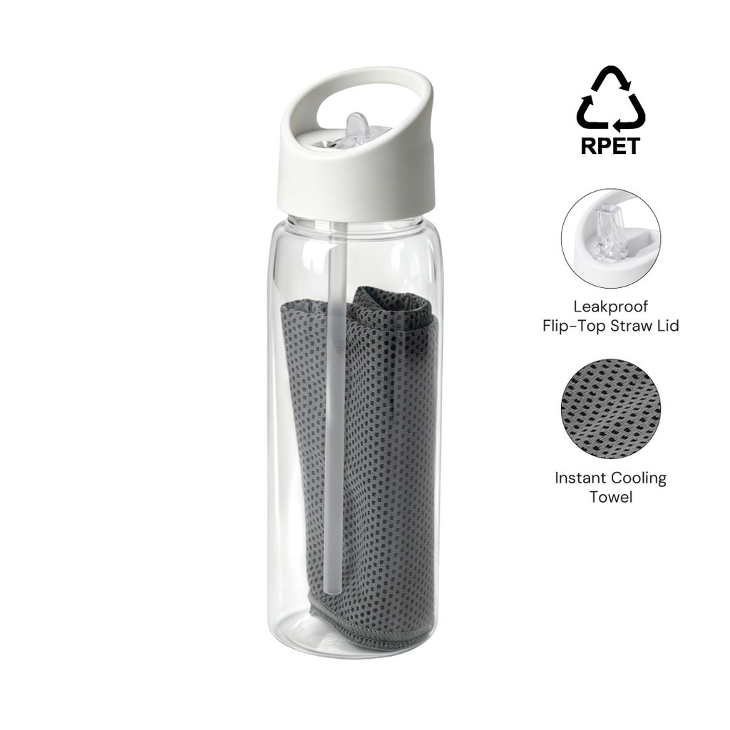 DEVON - Giftology RPET Cooling Towel in RPET Bottle 800 ml - White