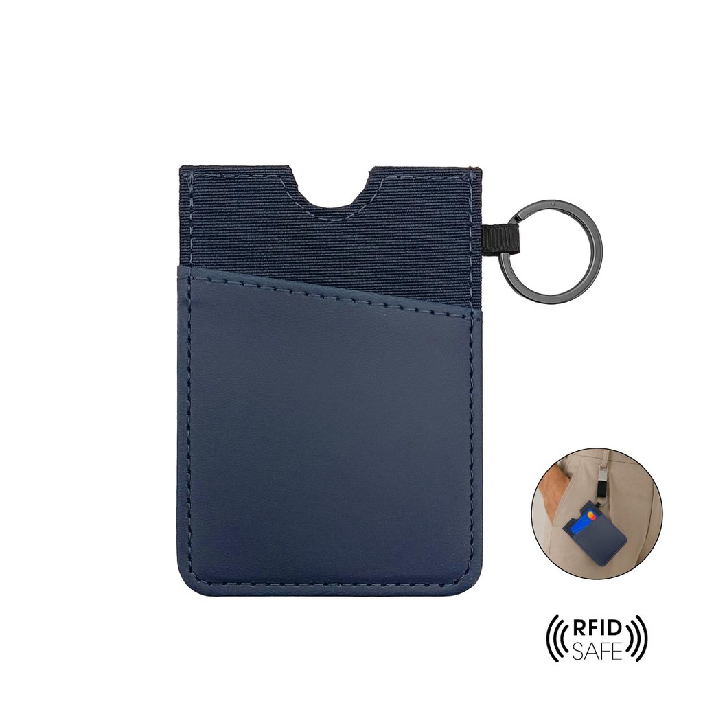 LUGANO - Vertical RFID Cardholder Wallet with Keyring - Navy Blue