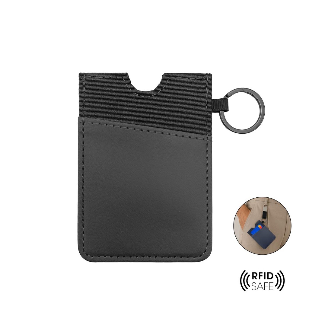 LUGANO - Vertical RFID Cardholder Wallet with Keyring - Carbon