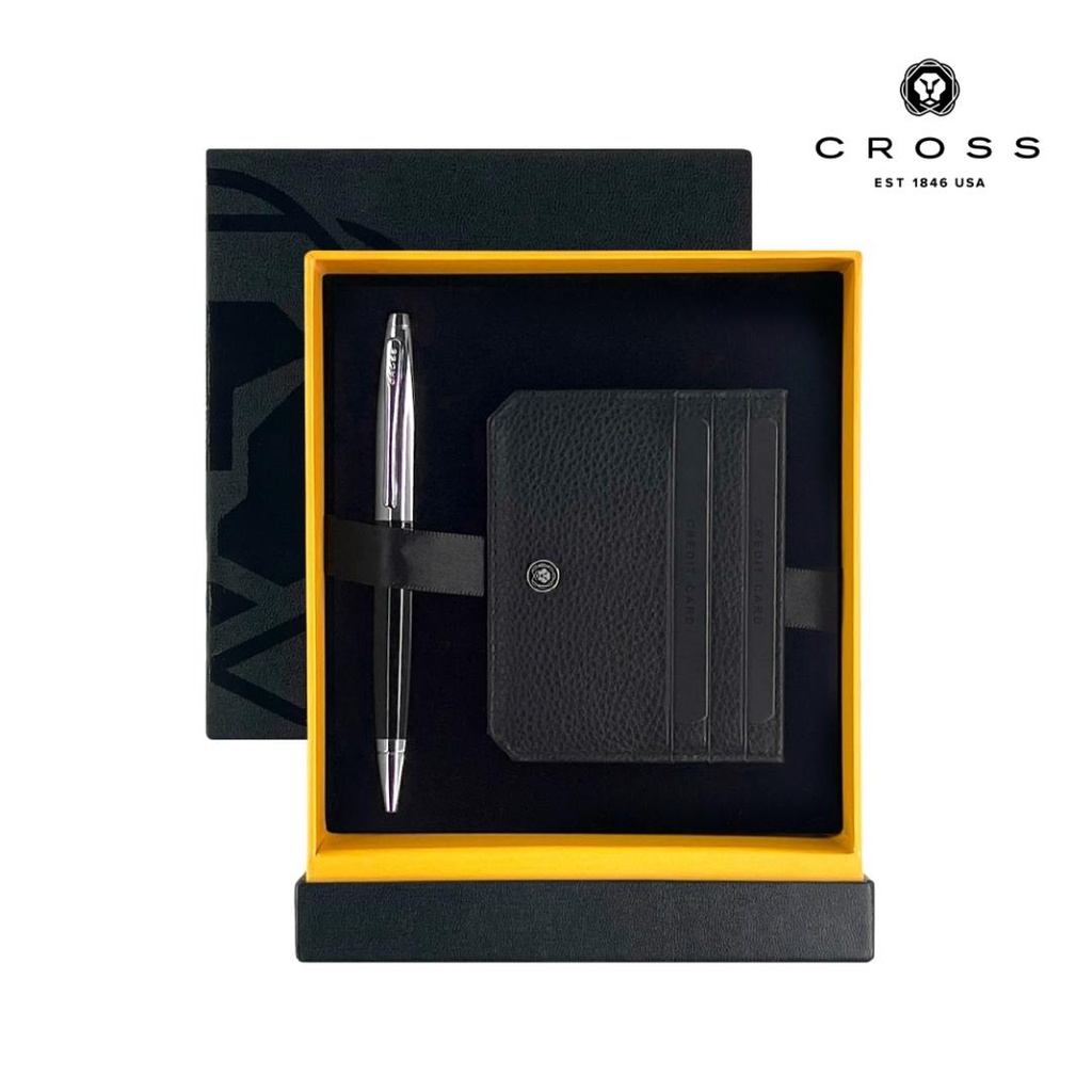 Cross Calais™ Ballpoint Pen with Leather Cardholder - Black