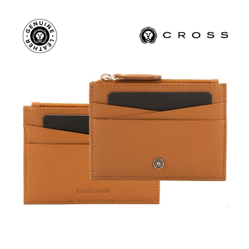 [LACR 2046] CROSS Pebble Leather Ladies' 6CC Zip Card Holder - Mocha